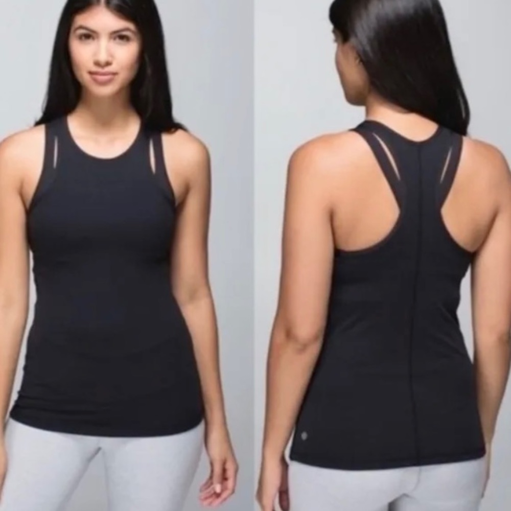 NWOT Lululemon Inspiration Racerback Tank Top Black Built In Sports Bra Size 4
